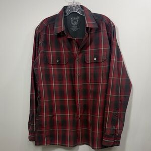 Kuhl Men’s Plaid red grey button down shirt size medium.